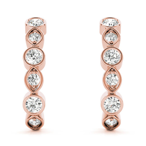 Rose gold Bezel-Set Round and Marquise Diamond Hoop Earrings 2