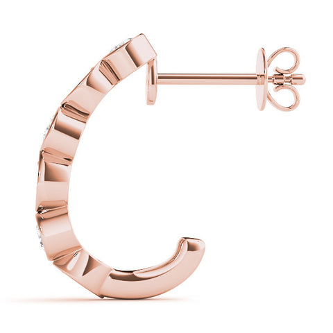 Rose gold Bezel-Set Round and Marquise Diamond Hoop Earrings 3