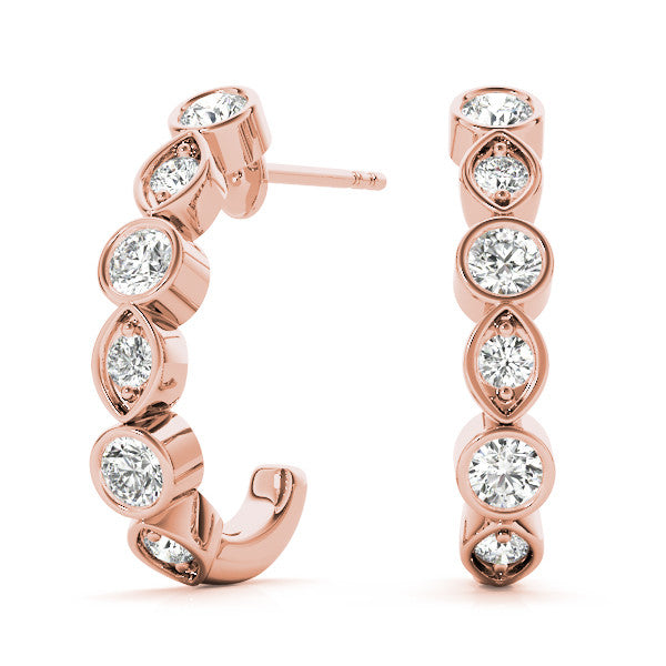 Rose gold Bezel-Set Round and Marquise Diamond Hoop Earrings