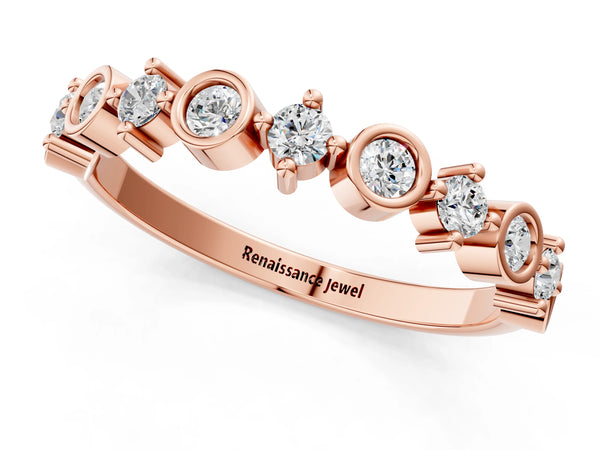 Rose gold Bezel and Prong Set Round Diamond Half Eternity Band