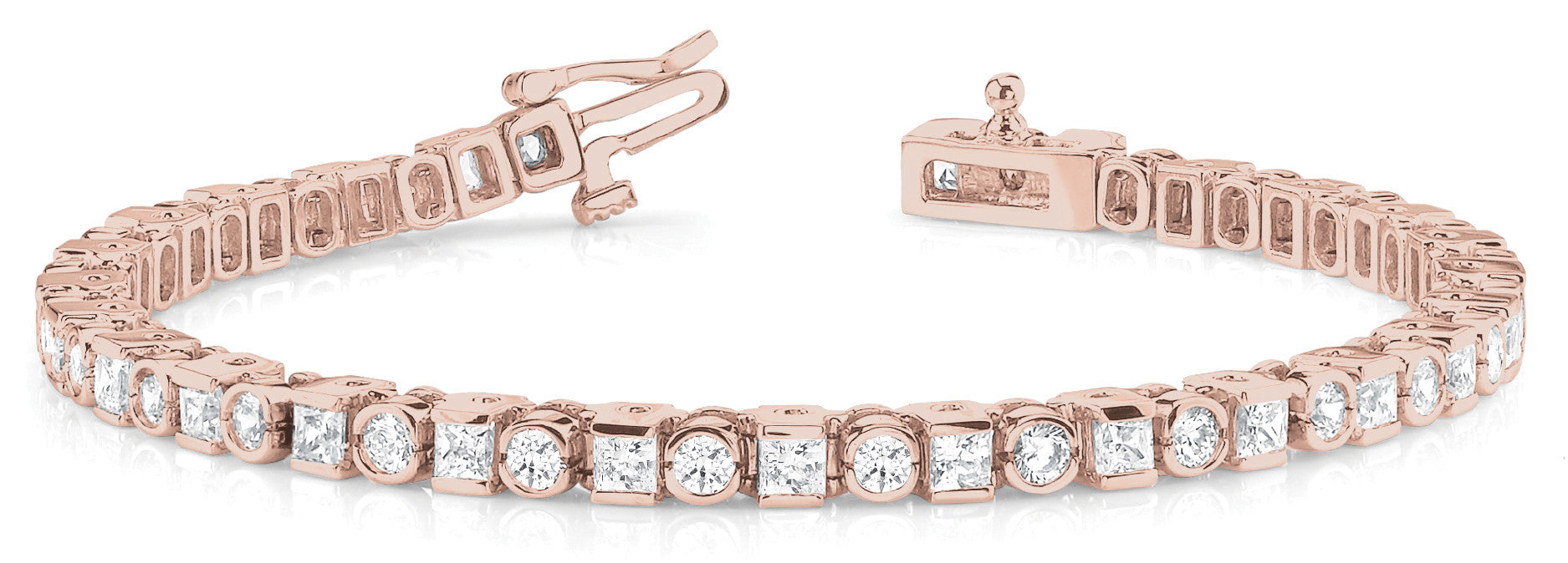Rose gold Bezel and Prong Set Round and Princess Cut Diamond Tennis Bracelet
