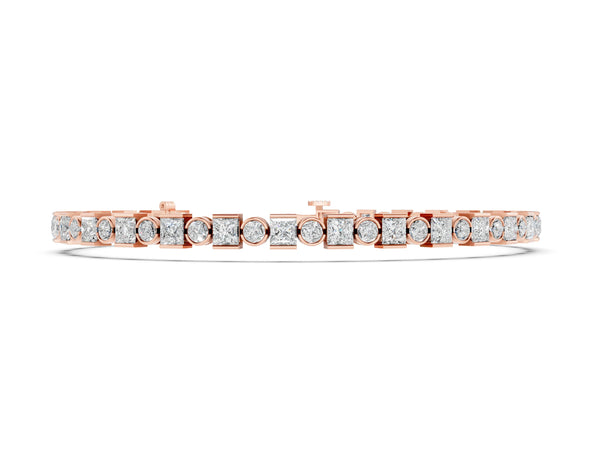 Rose gold Bezel and Prong Set Round and Princess Cut Diamond Tennis Bracelet