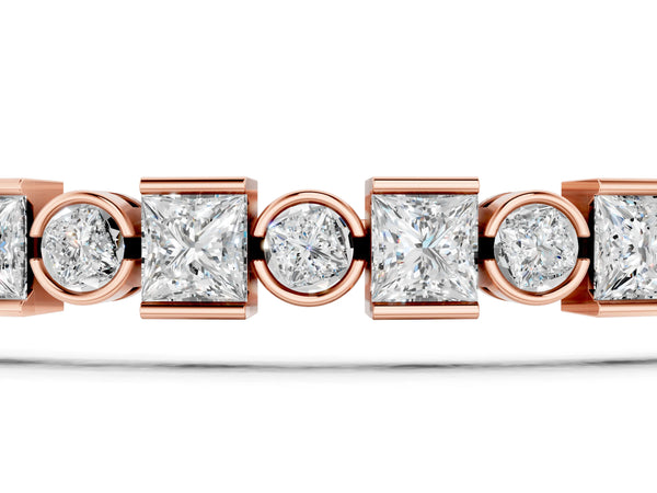 Rose gold Bezel and Prong Set Round and Princess Cut Diamond Tennis Bracelet