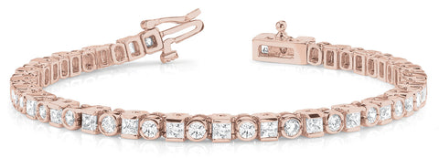 Rose gold Bezel and Prong Set Round and Princess Cut Diamond Tennis Bracelet