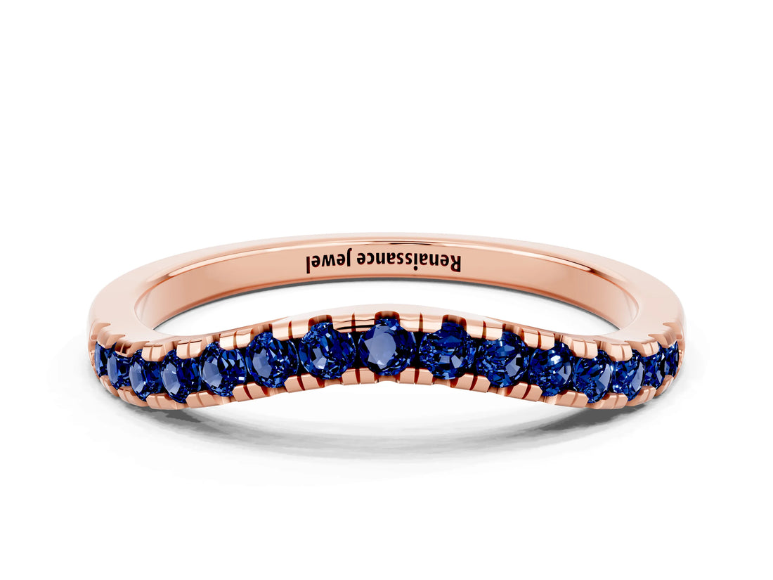 Rose gold Blue Sapphire Pavé Curved Wedding Band_6