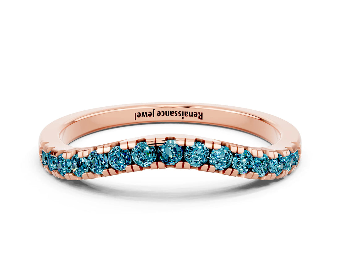 Rose gold Blue Topaz Pavé Curved Wedding Band_6