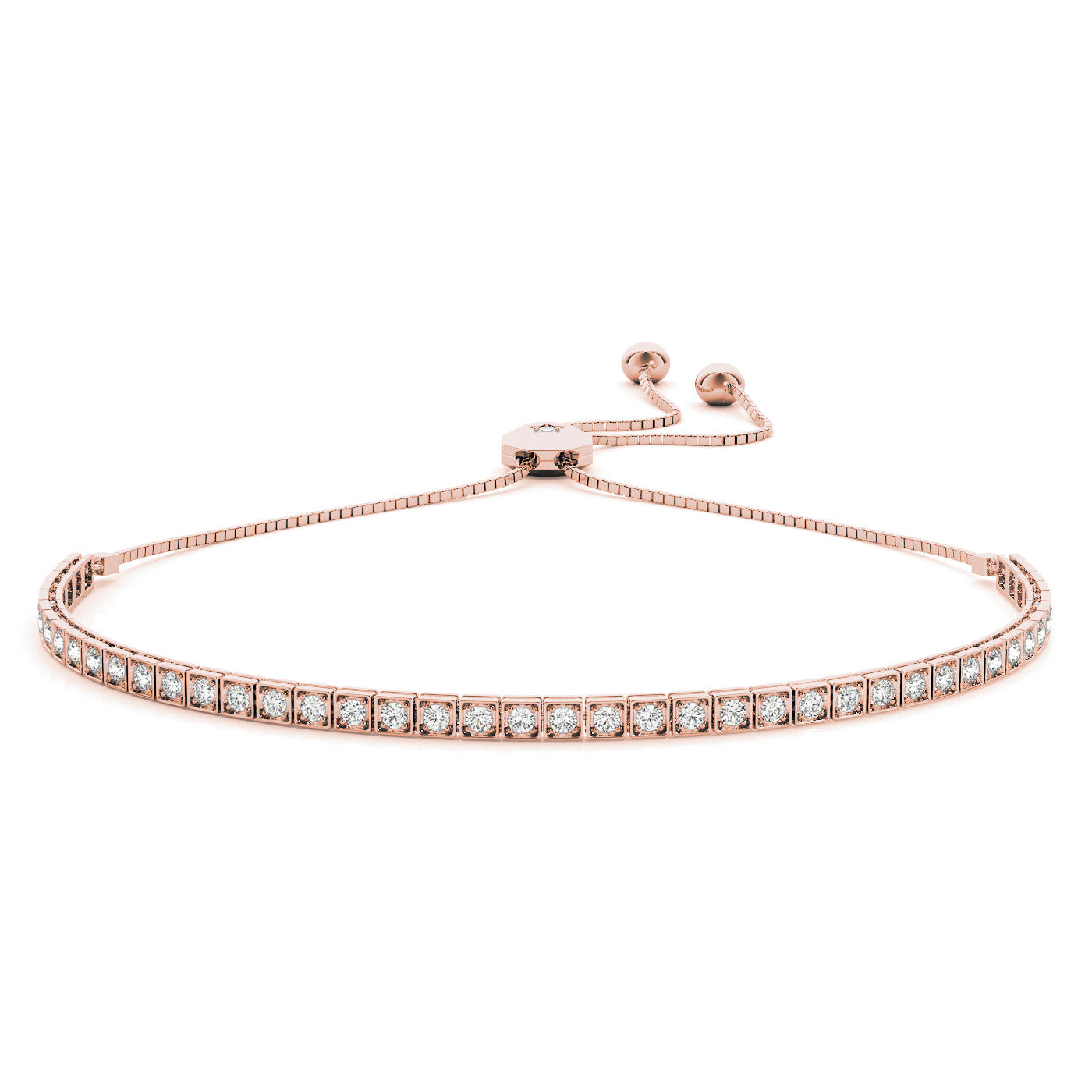 Rose gold Box-Set Round Diamond Adjustable Tennis Bracelet
