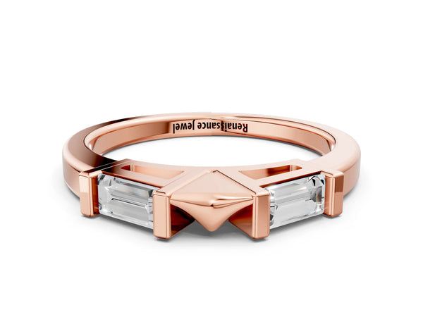 Rose gold Channel Set Baguette Diamond Flat Band with Bar Prong Setting