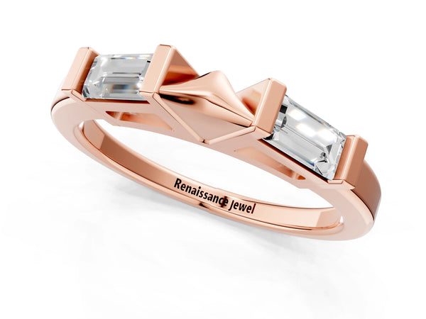 Rose gold Channel Set Baguette Diamond Flat Band with Bar Prong Setting