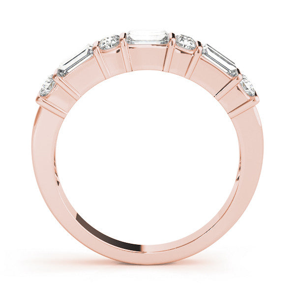 Rose gold Channel Set Baguette and Round Diamond Band with Bar Prongs
