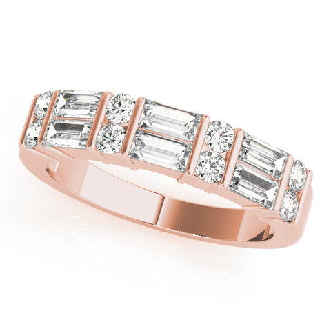 Rose gold Channel Set Baguette and Round Diamond Band with Bar Prongs