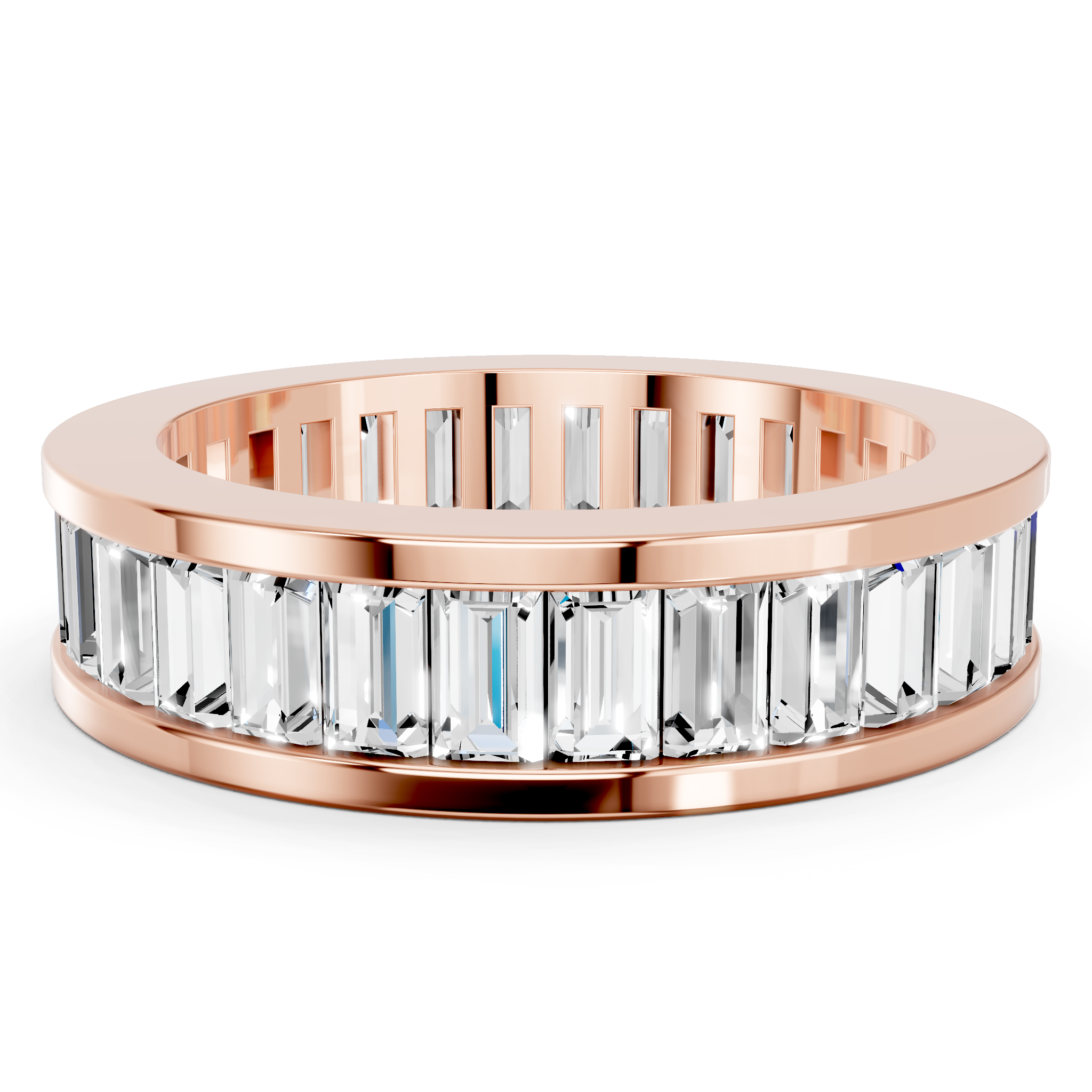 Rose gold Channel Set Baugette-Cut Diamond Eternity Band_16