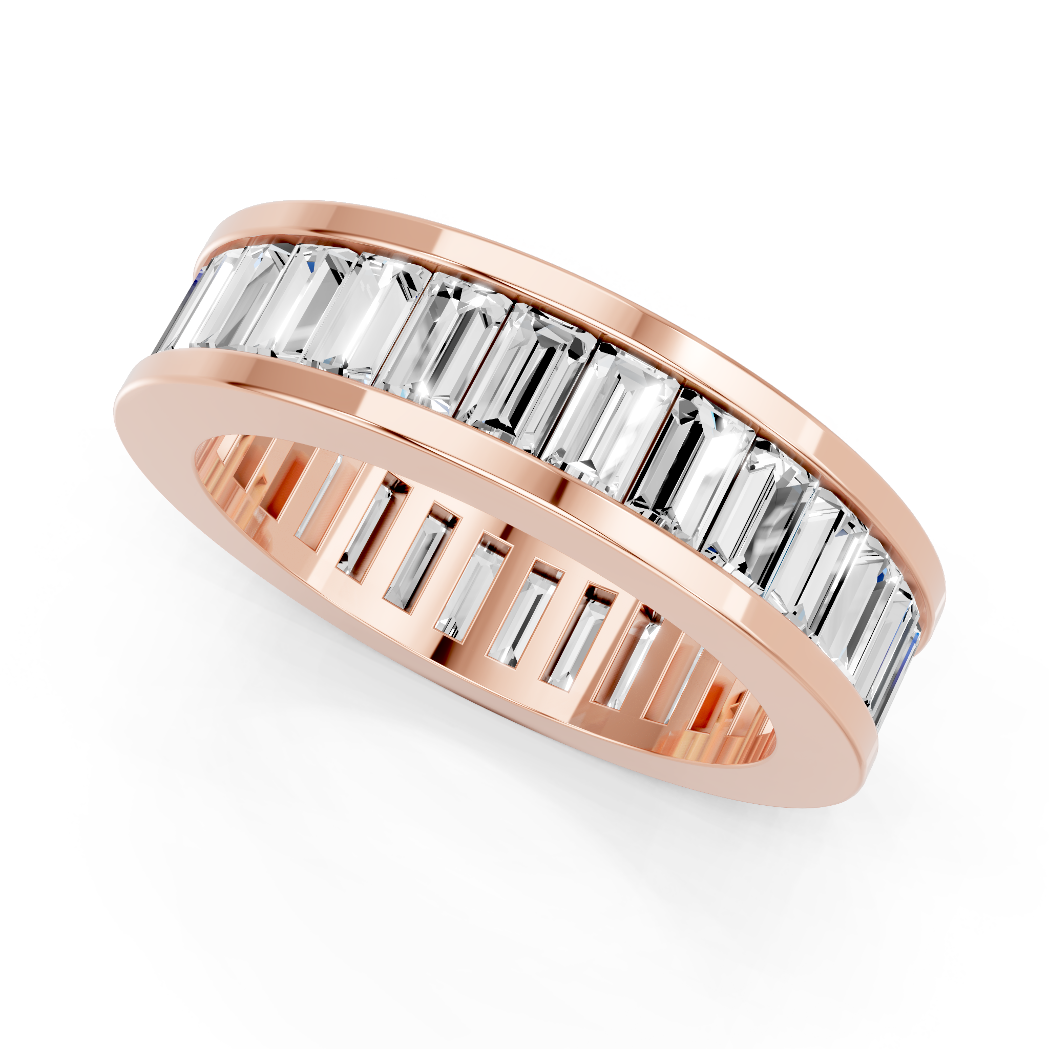 Rose gold Channel Set Baugette-Cut Diamond Eternity Band_8