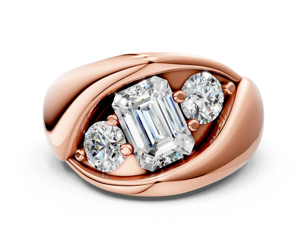 Rose Gold Emerald Cut Three Stone Bypass Engagement Ring Setting with Crossover Band