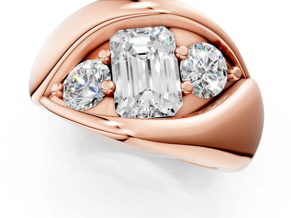 Rose Gold Emerald Cut Three Stone Bypass Engagement Ring Setting with Crossover Band