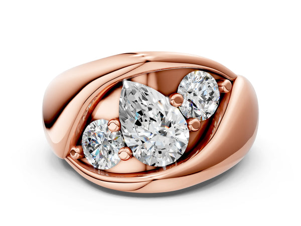Rose Gold Pear-Shaped Three Stone Bypass Engagement Ring Setting with Crossover Band