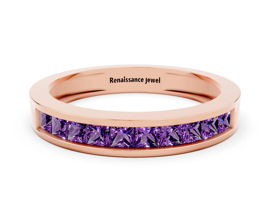 Rose gold Channel Set Princess Cut Amethyst Eternity Band_36