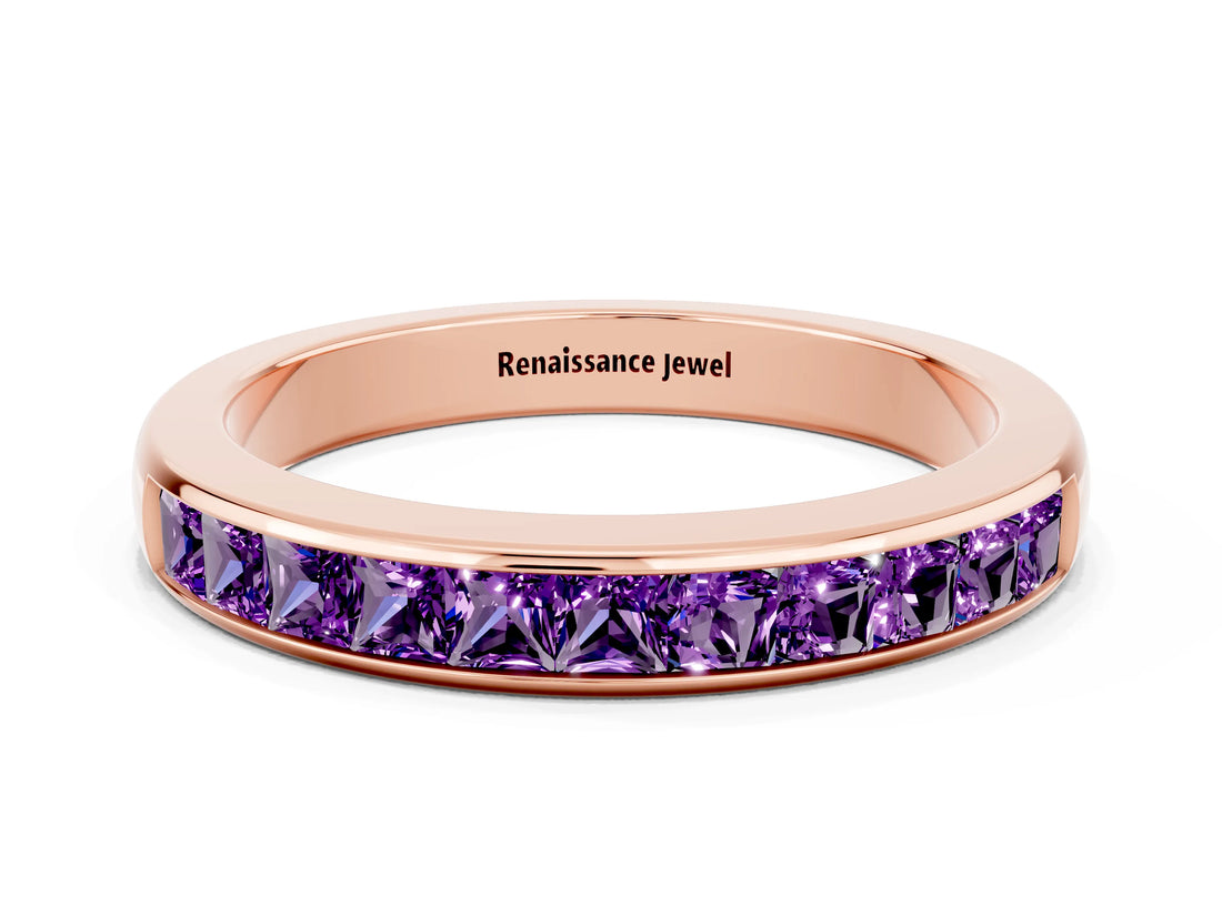Rose gold Channel Set Princess Cut Amethyst Eternity Band_9