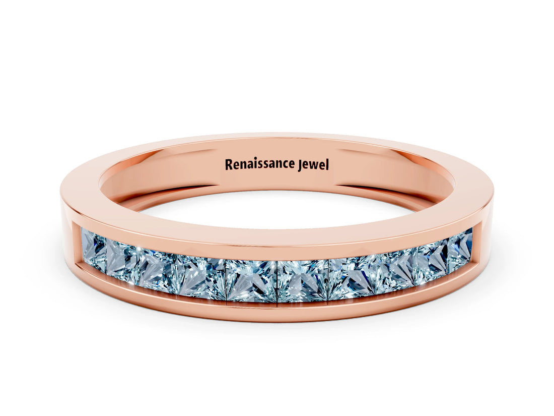 Rose gold Channel Set Princess Cut Aquamarine Eternity Band_24