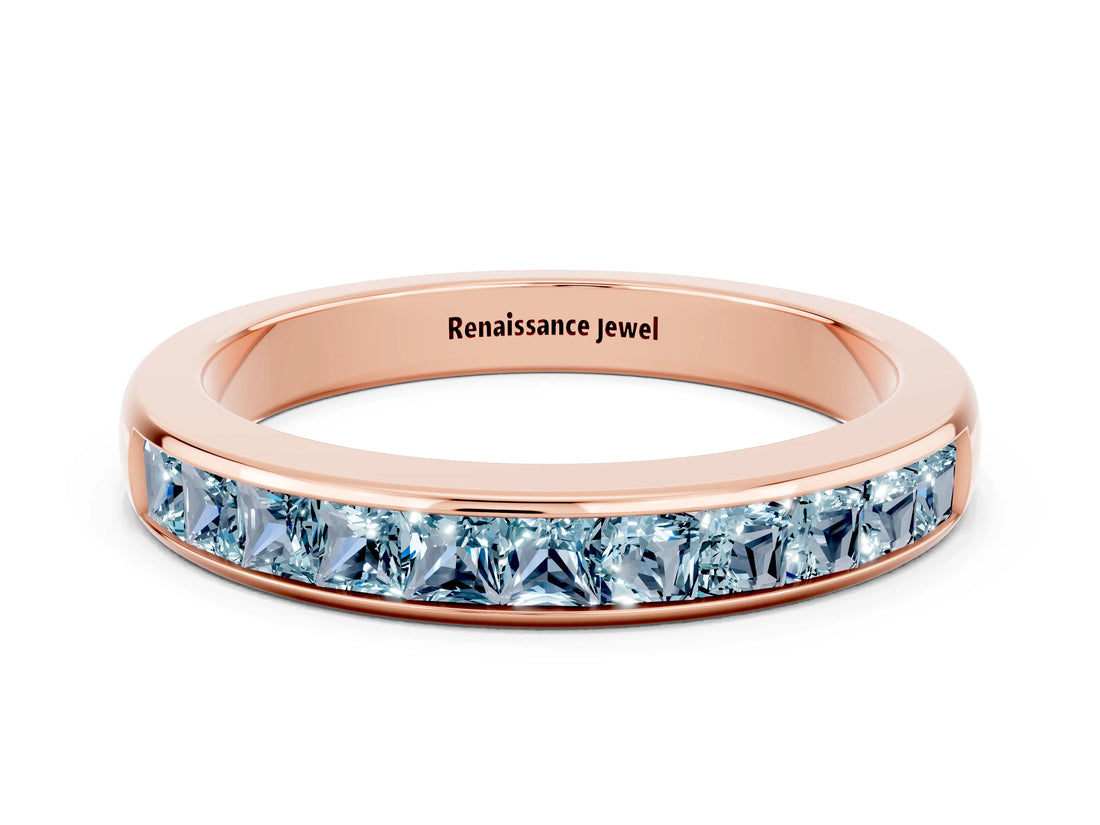 Rose gold Channel Set Princess Cut Aquamarine Eternity Band_6