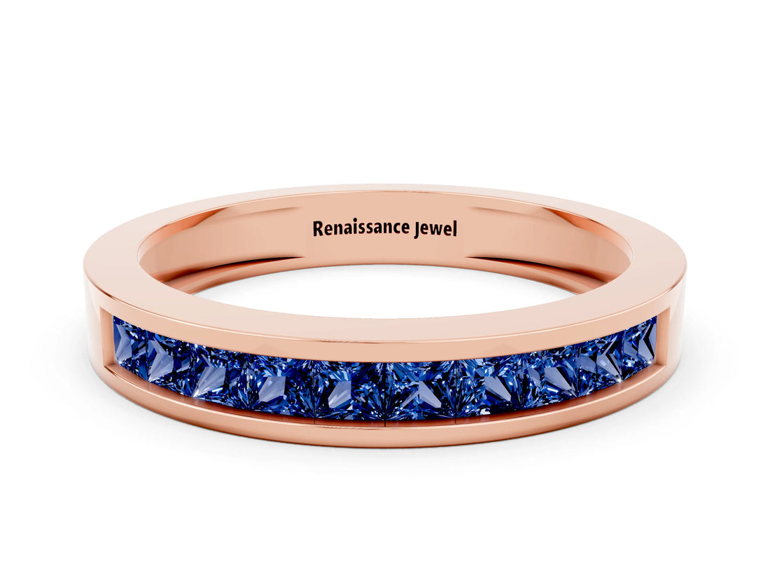 Rose gold Channel Set Princess Cut Blue Sapphire Eternity Band_24