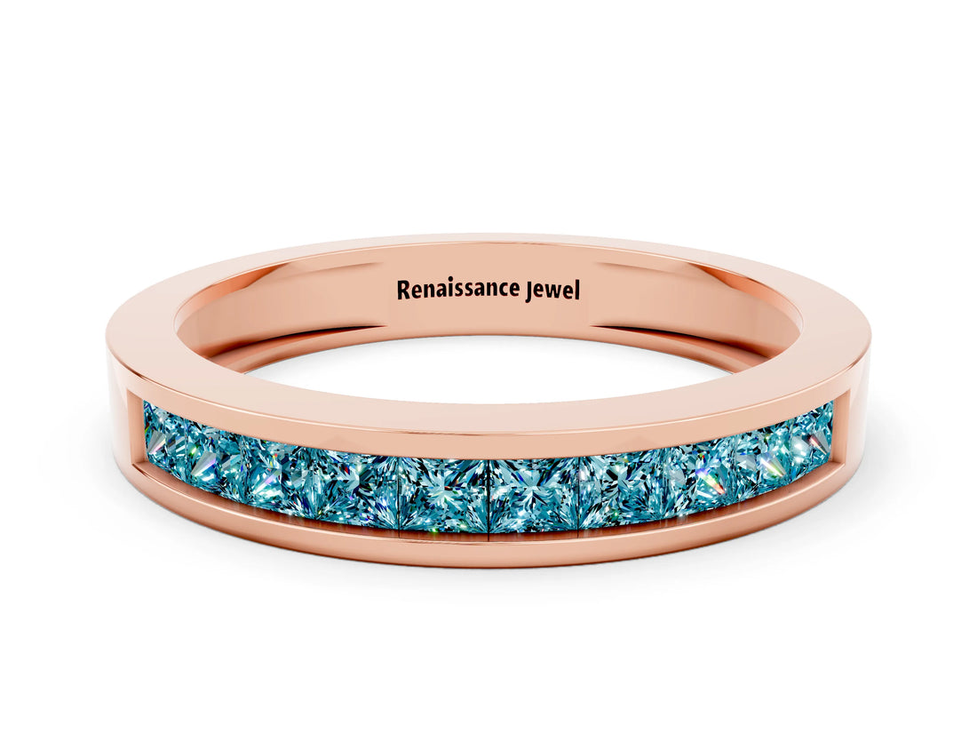 Rose gold Channel Set Princess Cut Blue Topaz Eternity Band_24