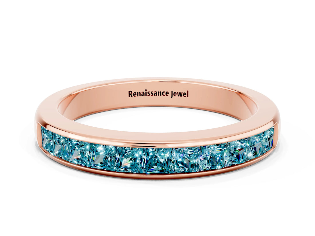 Rose gold Channel Set Princess Cut Blue Topaz Eternity Band_6