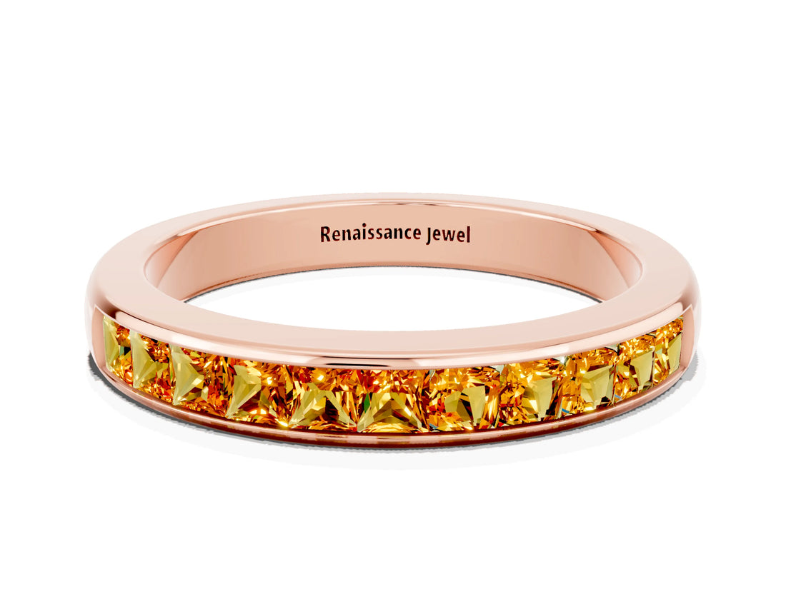 Rose gold Channel Set Princess Cut Citrine Eternity Band_6