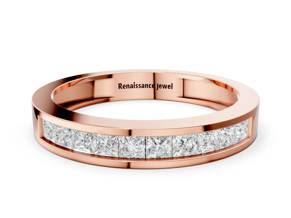 Rose gold Channel Set Princess Cut Diamond Eternity Band