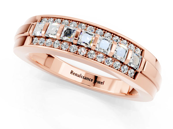 Rose gold Channel-Set Princess Cut Diamond Pavé Band