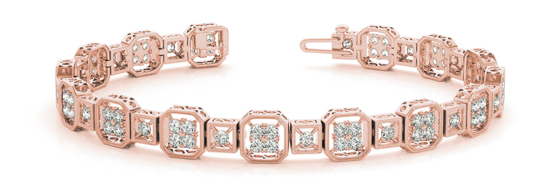Rose gold Channel Set Princess Cut Diamond Tennis Bracelet with Milgrain Detailing