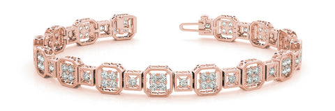 Rose gold Channel Set Princess Cut Diamond Tennis Bracelet with Milgrain Detailing