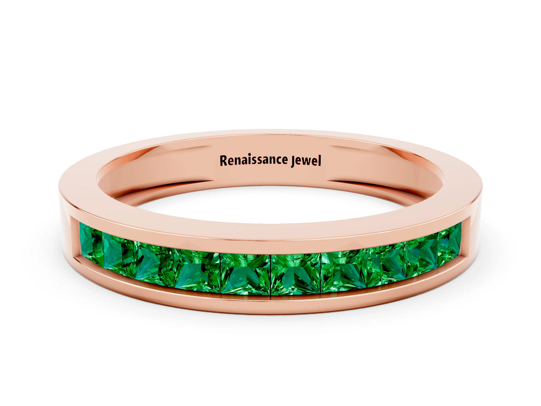 Rose gold Channel Set Princess Cut Emerald Eternity Band_24