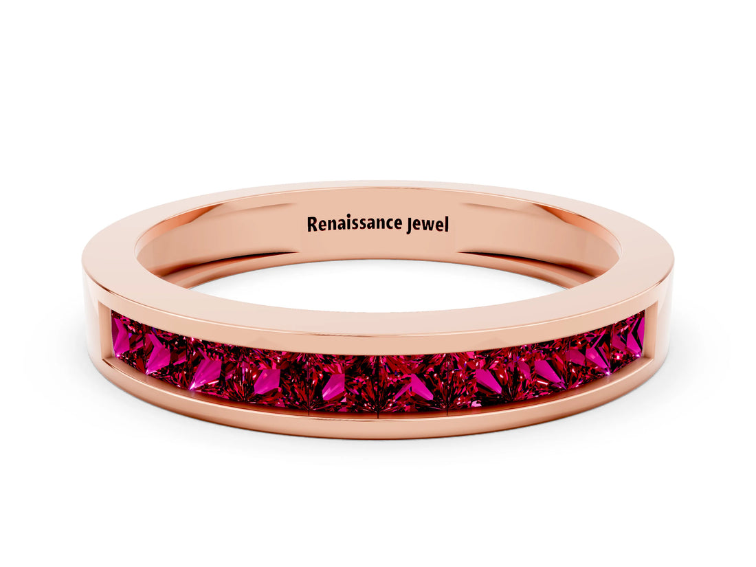 Rose gold Channel Set Princess Cut Garnet Eternity Band_36