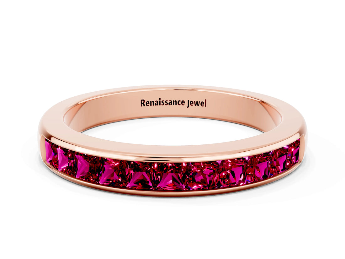 Rose gold Channel Set Princess Cut Garnet Eternity Band_6