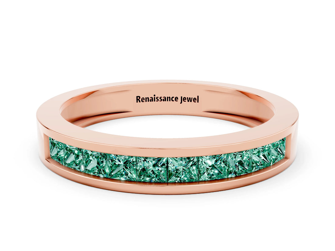 Rose gold Channel Set Princess Cut Green Sapphire Eternity Band_24