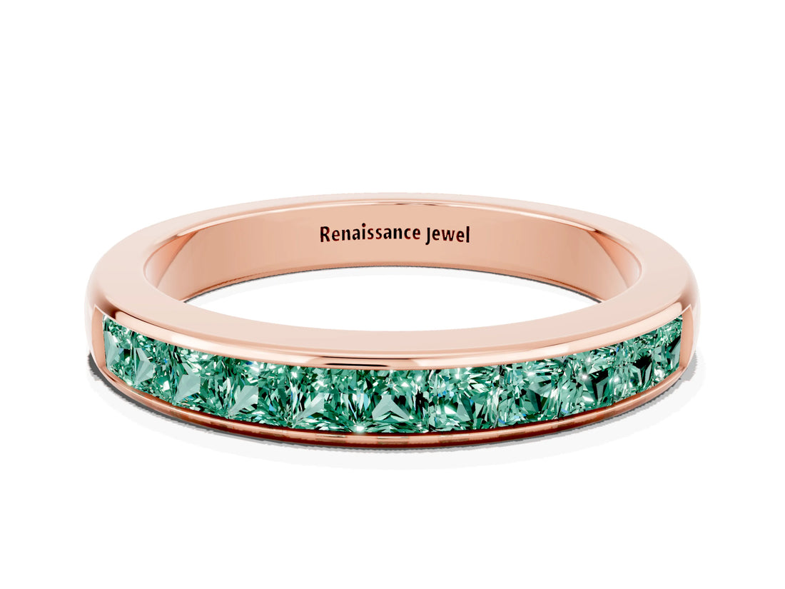 Rose gold Channel Set Princess Cut Green Sapphire Eternity Band_6