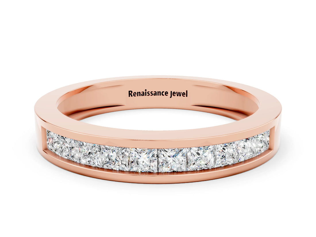 Rose gold Channel Set Princess Cut Moissanite Eternity Band_24