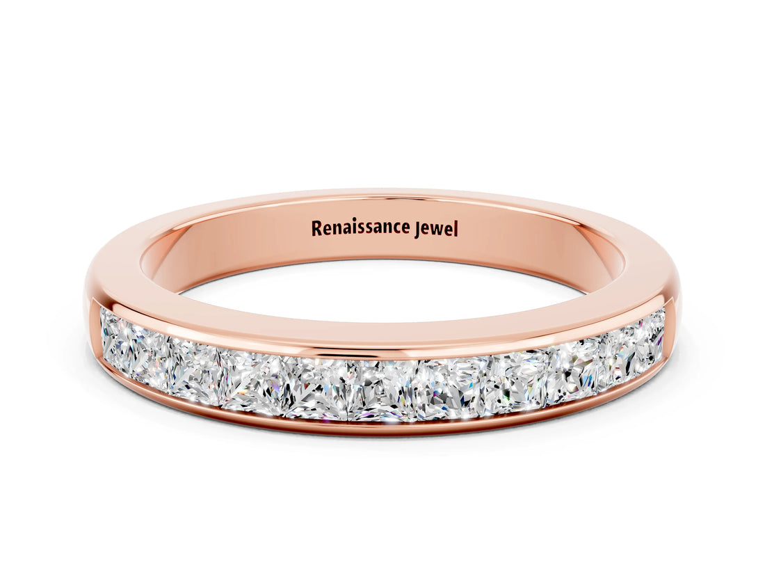 Rose gold Channel Set Princess Cut Moissanite Eternity Band_6