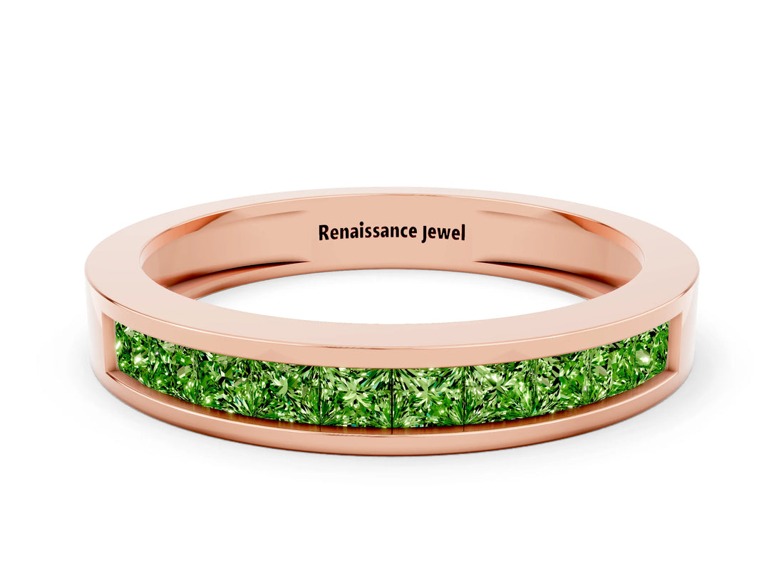 Rose gold Channel Set Princess Cut Peridot Eternity Band_36