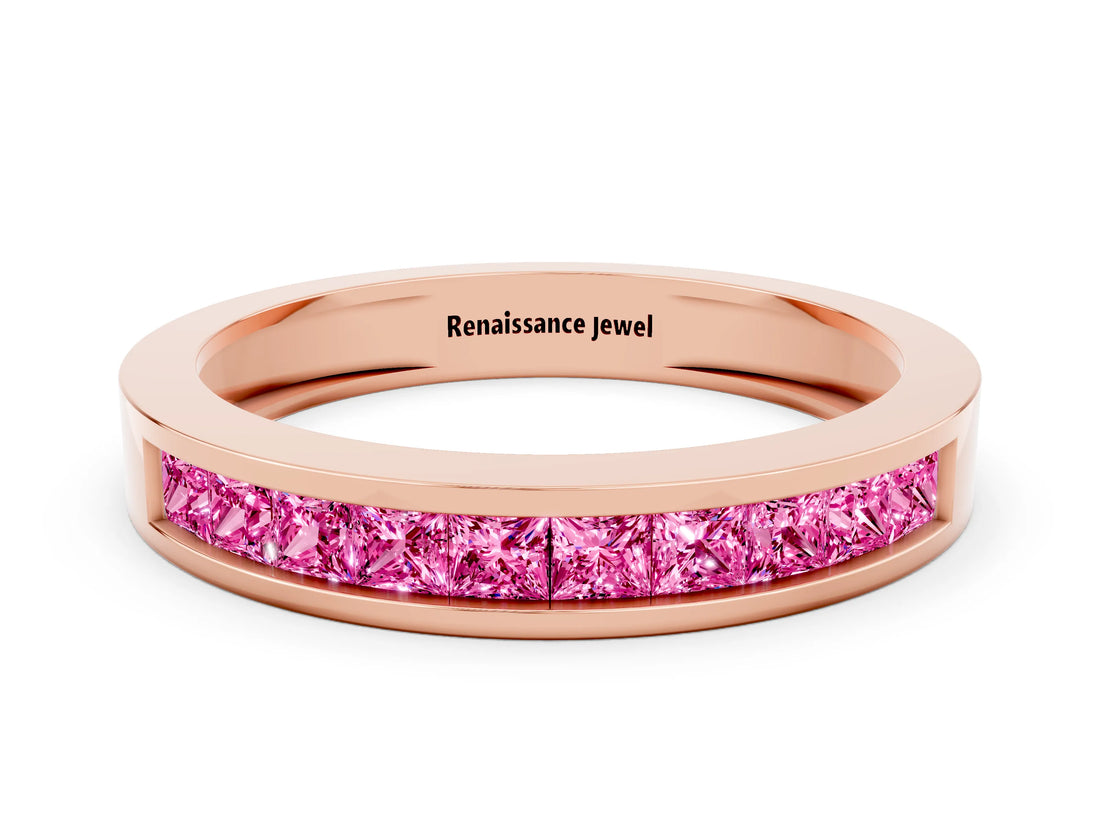 Rose gold Channel Set Princess Cut Pink Sapphire Eternity Band_48