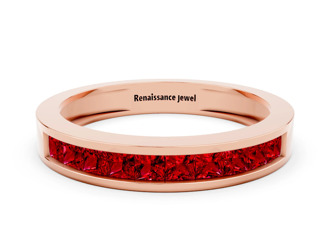 Rose gold Channel Set Princess Cut Ruby Eternity Band_36