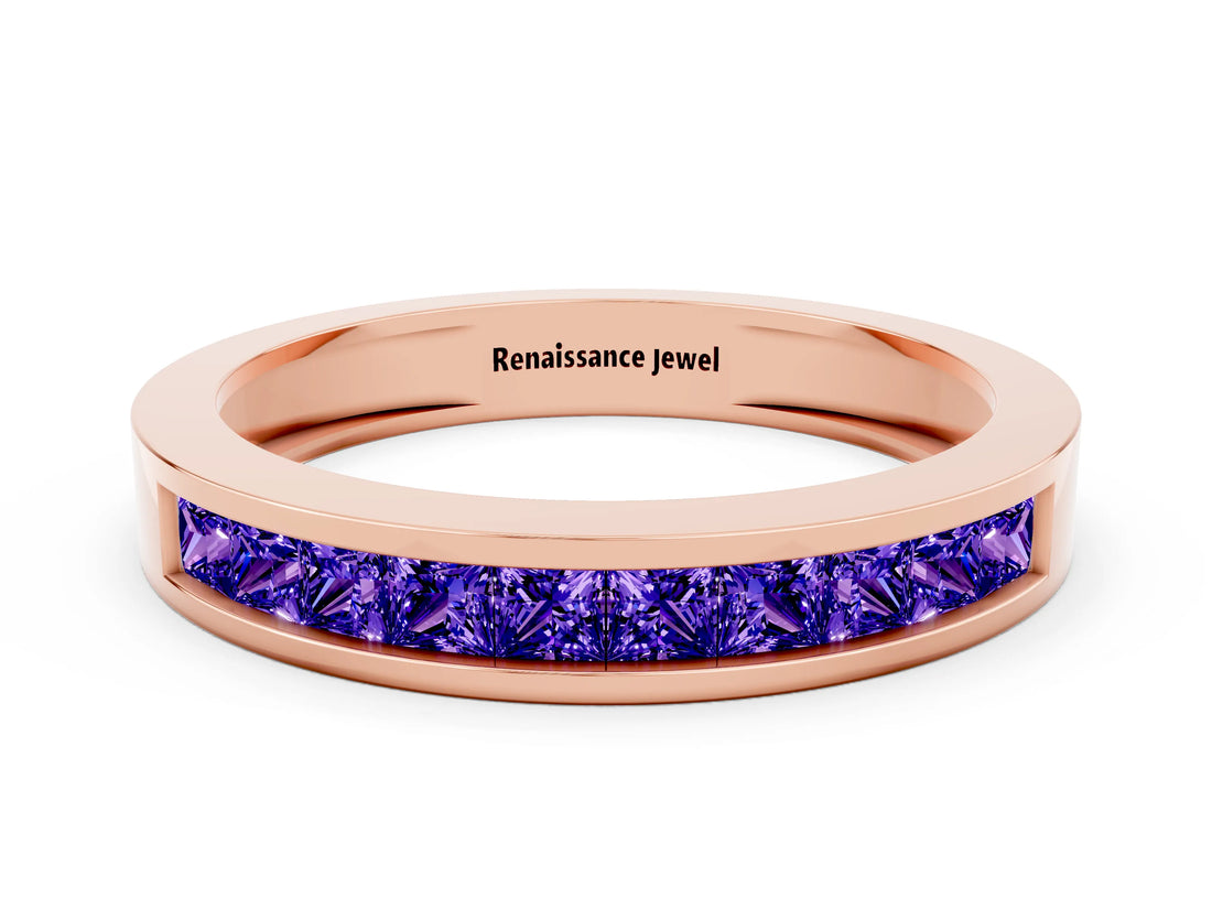 Rose gold Channel Set Princess Cut Tanzanite Eternity Band_24