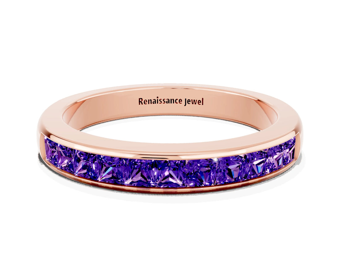 Rose gold Channel Set Princess Cut Tanzanite Eternity Band_6