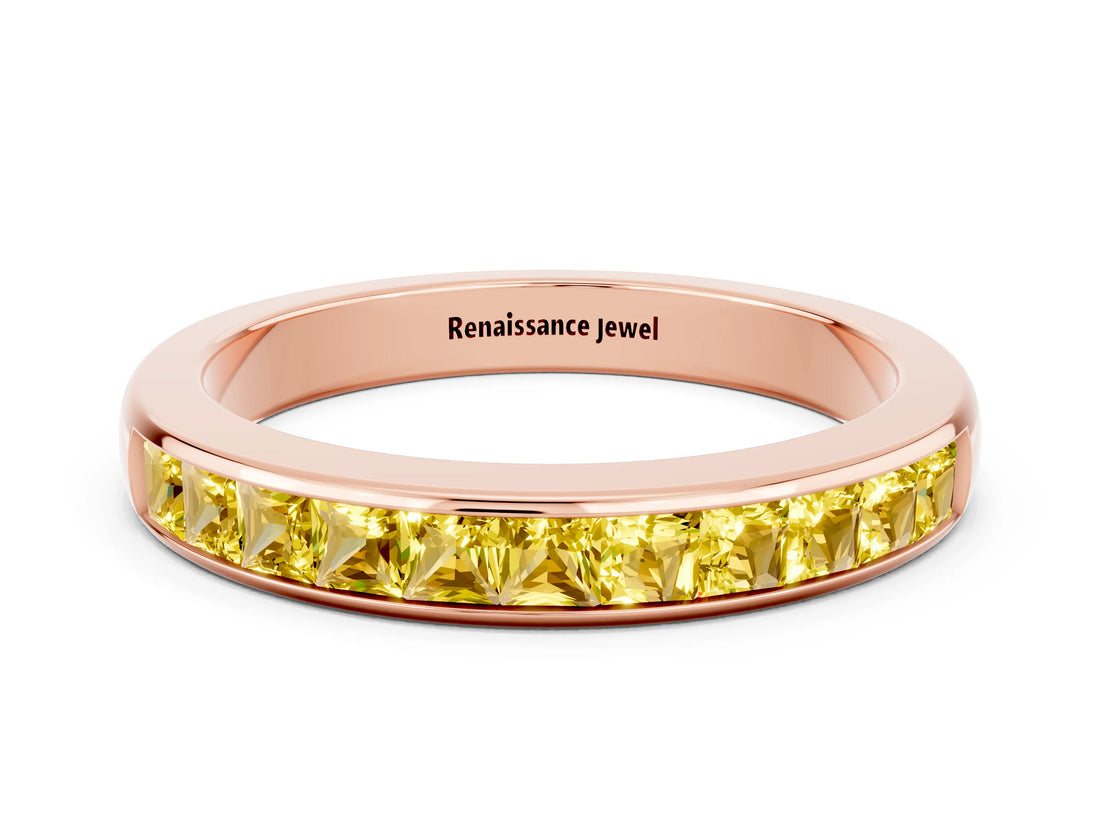 Rose gold Channel Set Princess Cut Yellow Sapphire Eternity Band_18