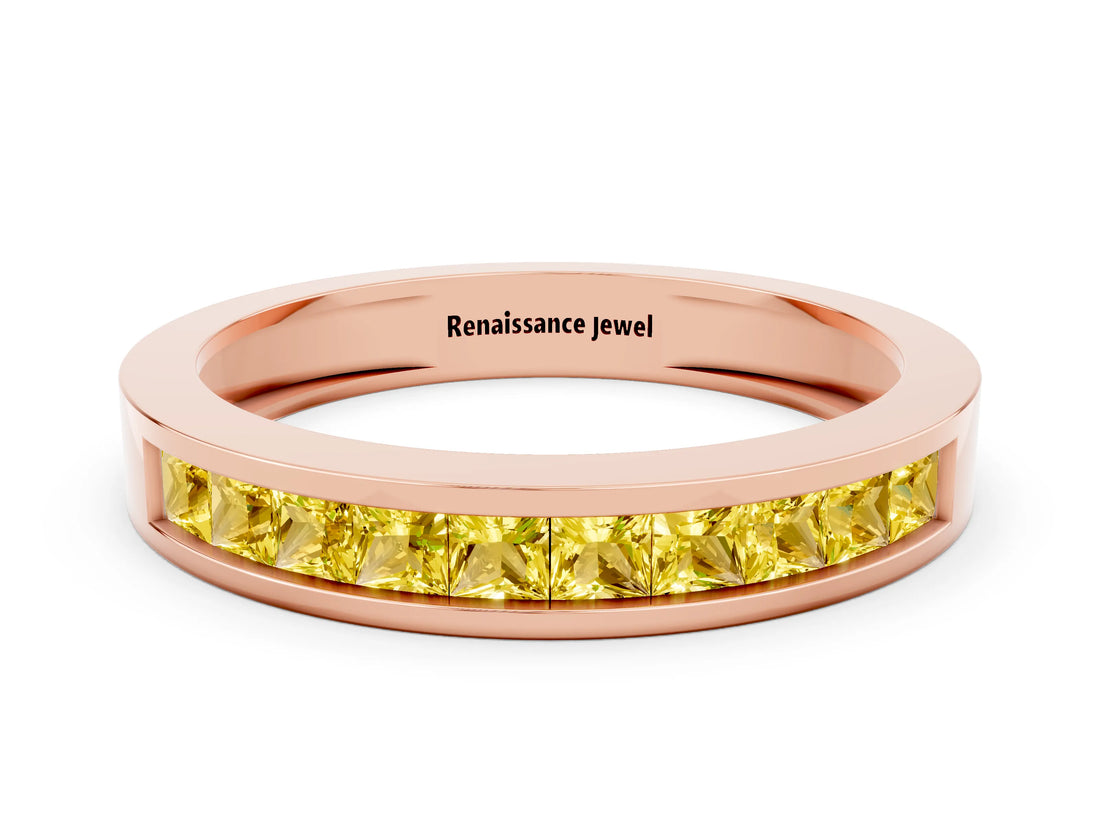 Rose gold Channel Set Princess Cut Yellow Sapphire Eternity Band_24