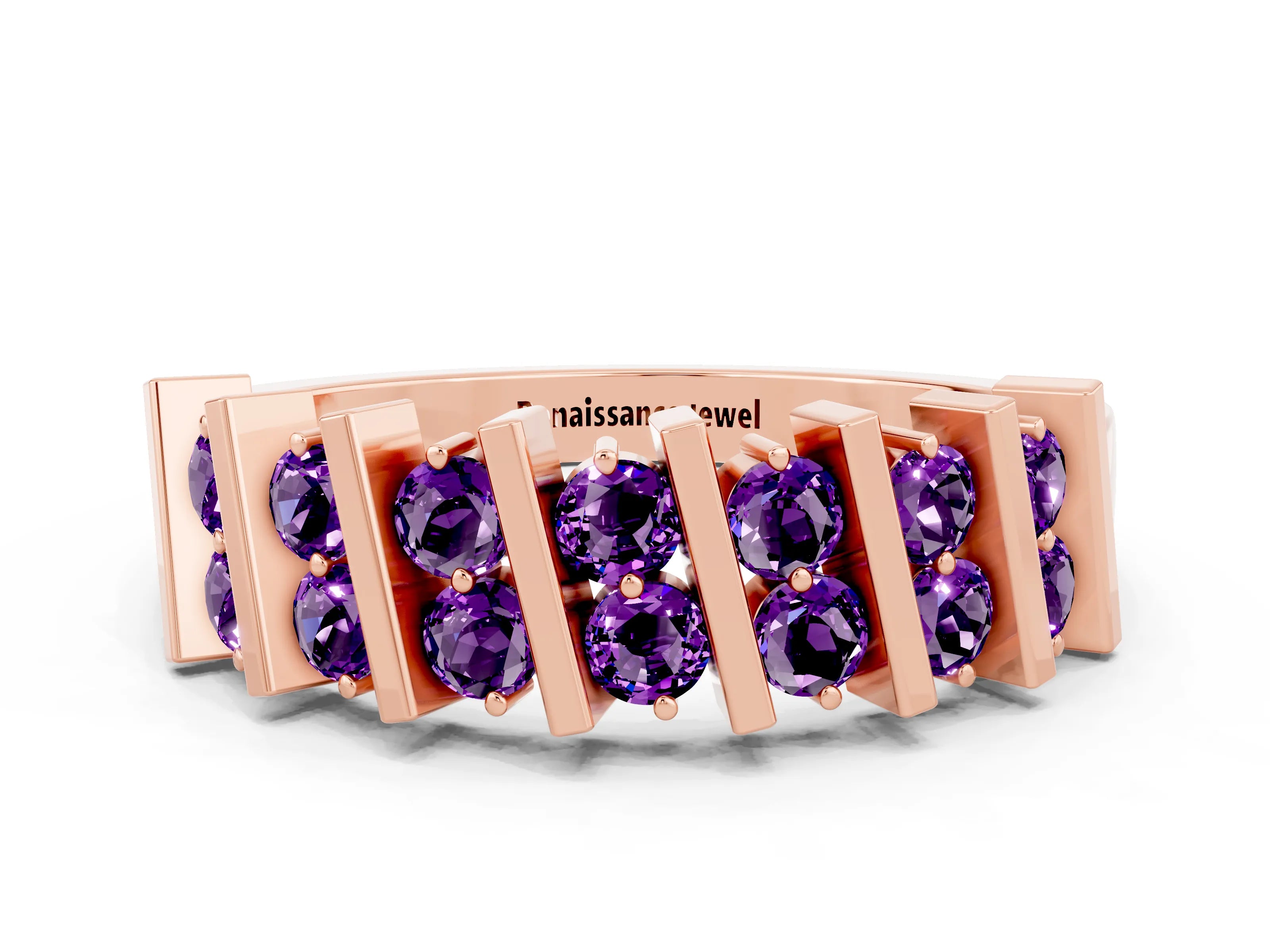 Rose gold Channel Set Round Amethyst Anniversary Band with Vertical Prongs_6