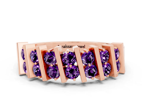 Rose gold Channel Set Round Amethyst Anniversary Band with Vertical Prongs_6