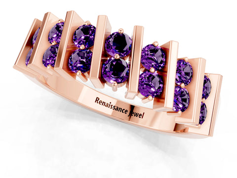 Rose gold Channel Set Round Amethyst Anniversary Band with Vertical Prongs_7