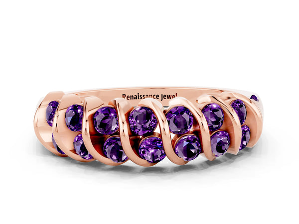 Rose gold Channel Set Round Amethyst Multi-Row Band